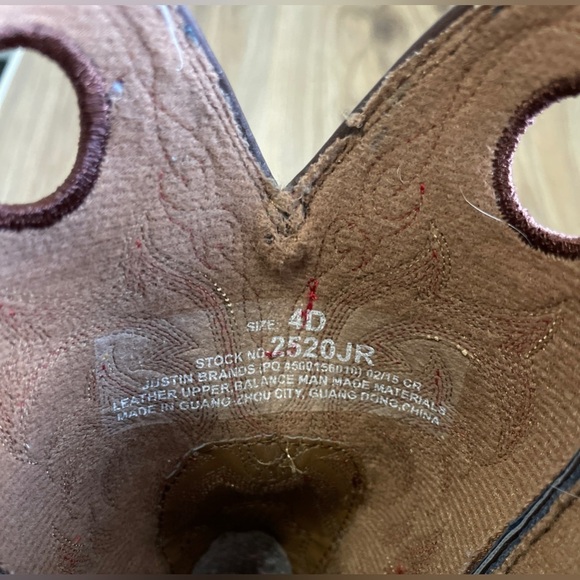 2520JR Childrens Justin Lasso Western Boots Square Toe Brown/Blue Size 4 D - Picture 7 of 7